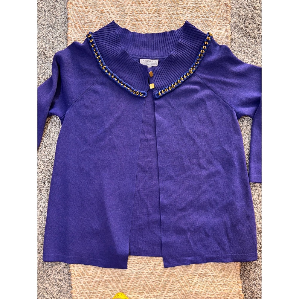 Joseph A Cardigan Women M Purple Excellent Silk Blend Gold Chain Trim Sweater